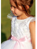 Feifei Sleeves White Lace Tulle Tutu Flower Girl Dress